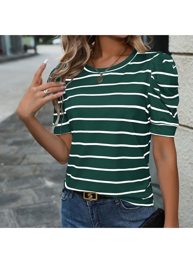 Striped Bubble Sleeve Top – Minimalist Style