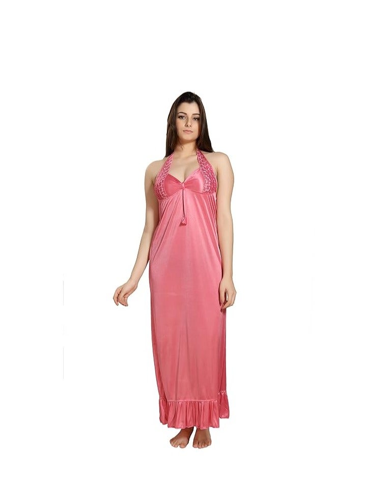 Accessorize Kingdom Women's Satin Solid Maxi Length Nighty with Robe Nightwear Set Pack of 2  - Image 2