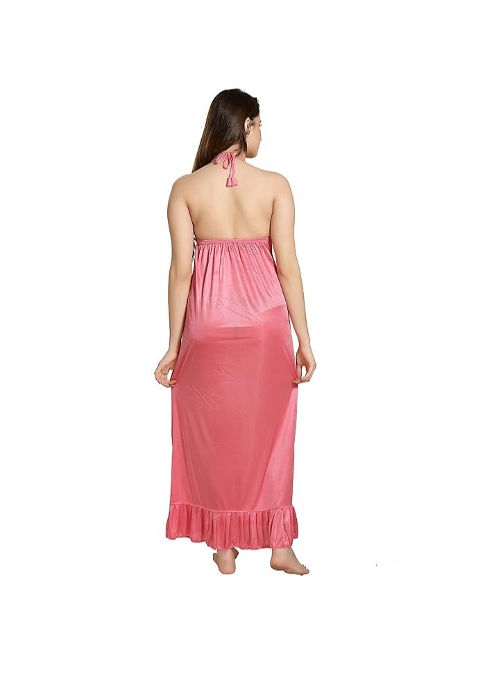 Accessorize Kingdom Women's Satin Solid Maxi Length Nighty with Robe Nightwear Set Pack of 2  - Image 4