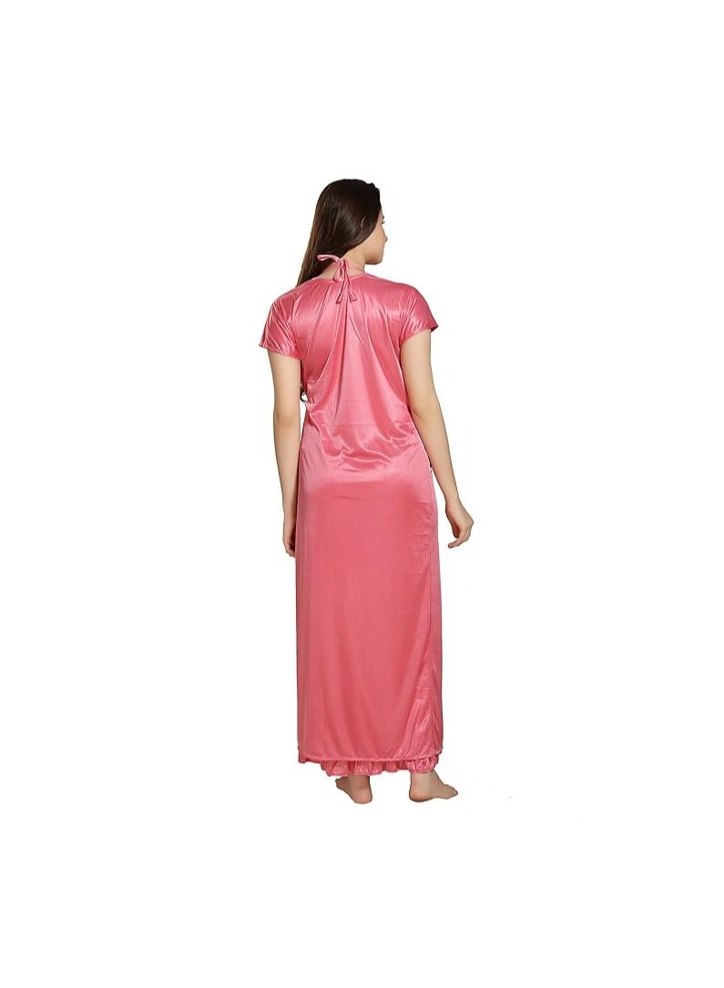 Accessorize Kingdom Women's Satin Solid Maxi Length Nighty with Robe Nightwear Set Pack of 2  - Image 5