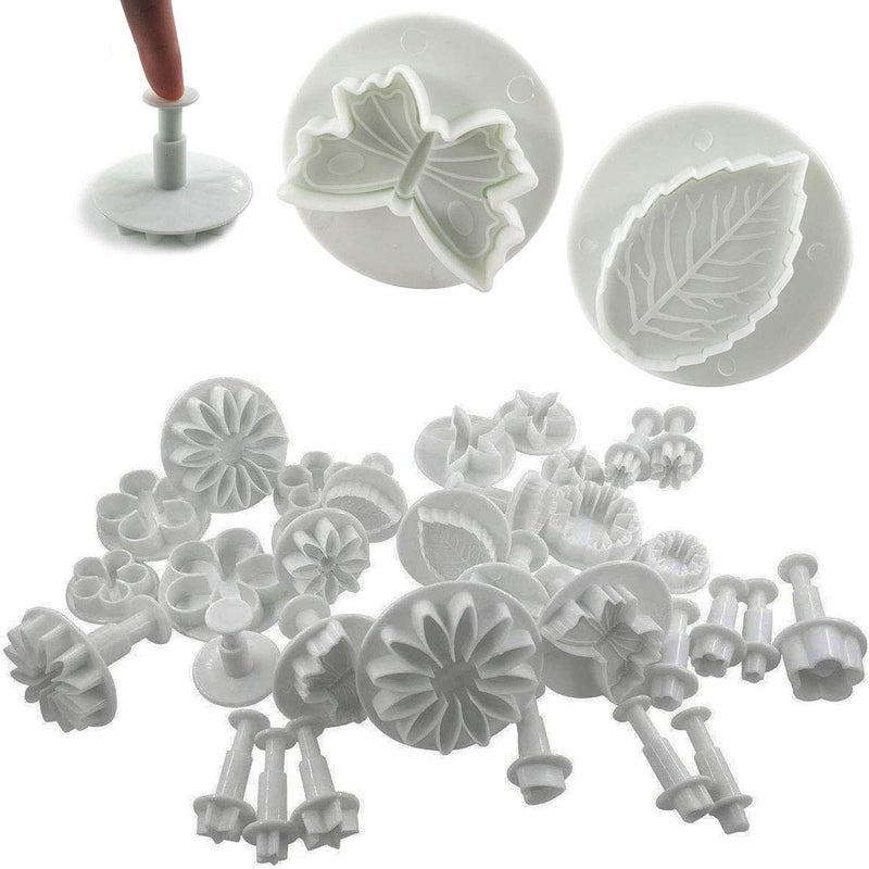 Daycount 33 Pcs Fondant Tools Fondant Cake Mould Ejector Stamp Modeling Cookie Plunger Cutter Sugarcraft Flower Leaf Butterfly Heart Shape Decorating Mold DIY Tools