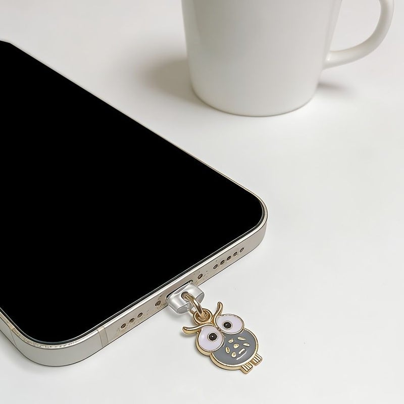سدادة غبار هاتف بومة بيضاء مع ديكور معلق لمنفذ iPhone Lightning - Image 4