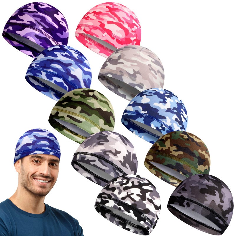 Tarpop 10 Pcs Men Skull Caps Cooling Welding Hard Helmet Liner Cycling Skull Caps Wicking Beanie Do Rag Head Wrap for Men(Camouflage) - Image 1