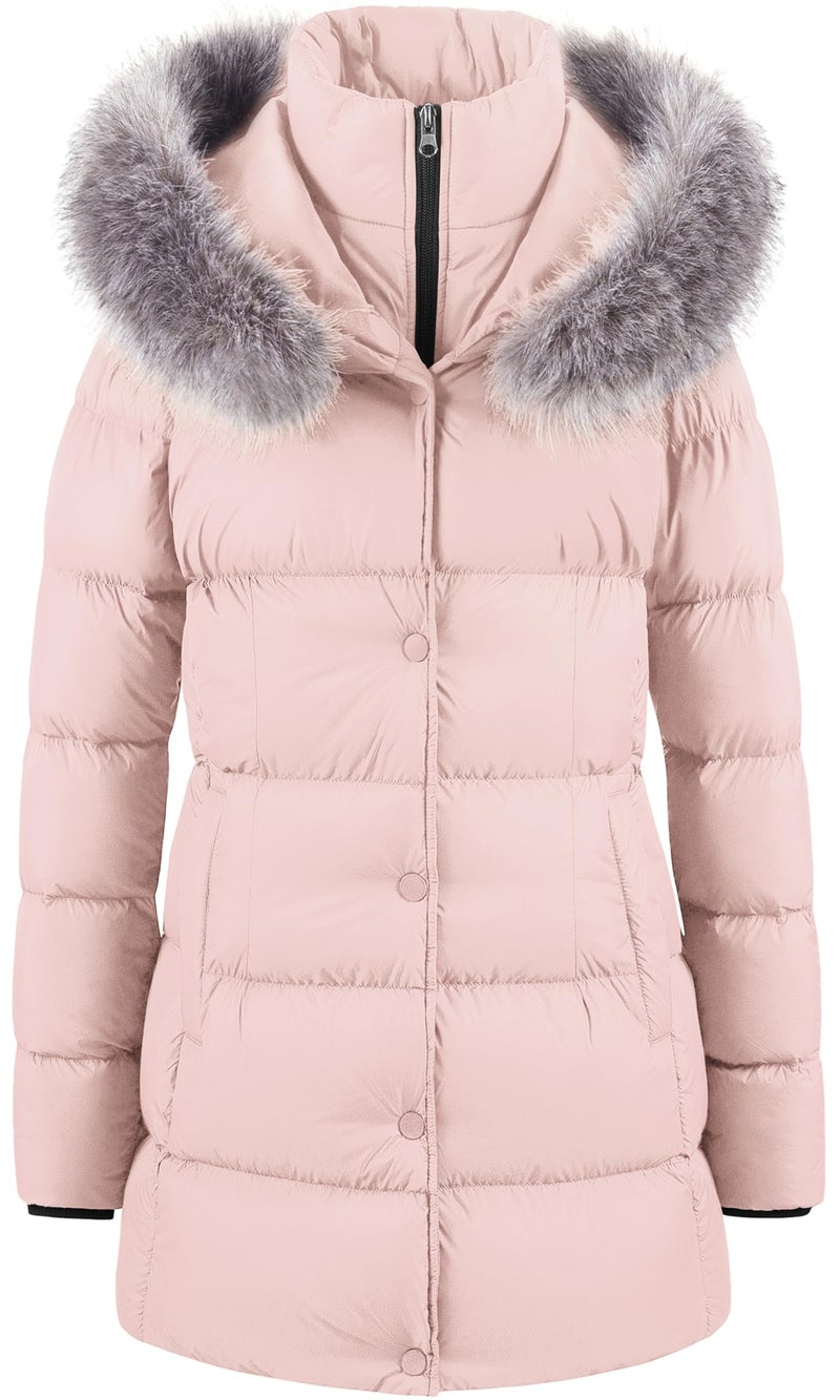 CREATMO US Womens Winter Coats Long For Women Puffer Jacket Woman Coat Women's Windproof Warm Down Waterproof Thicken Hooded Fashions Pink XL - Image 1