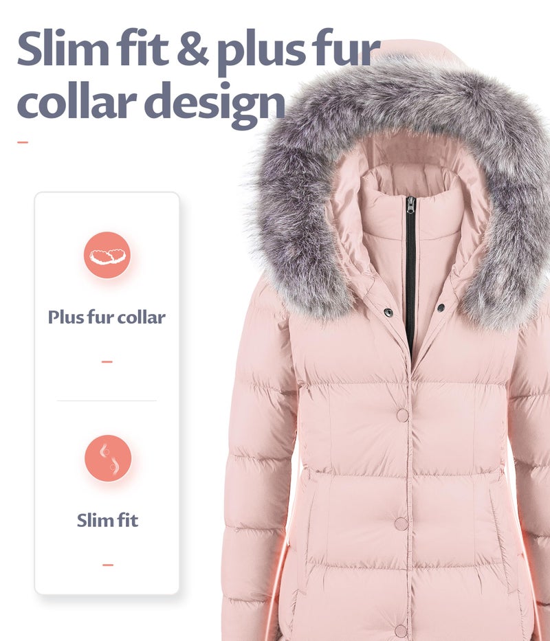 CREATMO US Womens Winter Coats Long For Women Puffer Jacket Woman Coat Women's Windproof Warm Down Waterproof Thicken Hooded Fashions Pink XL - Image 3