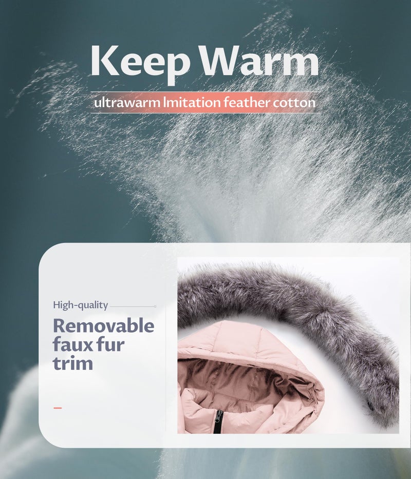 CREATMO US Womens Winter Coats Long For Women Puffer Jacket Woman Coat Women's Windproof Warm Down Waterproof Thicken Hooded Fashions Pink XL - Image 4