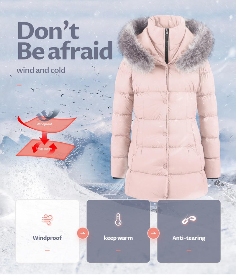 CREATMO US Womens Winter Coats Long For Women Puffer Jacket Woman Coat Women's Windproof Warm Down Waterproof Thicken Hooded Fashions Pink XL - Image 5