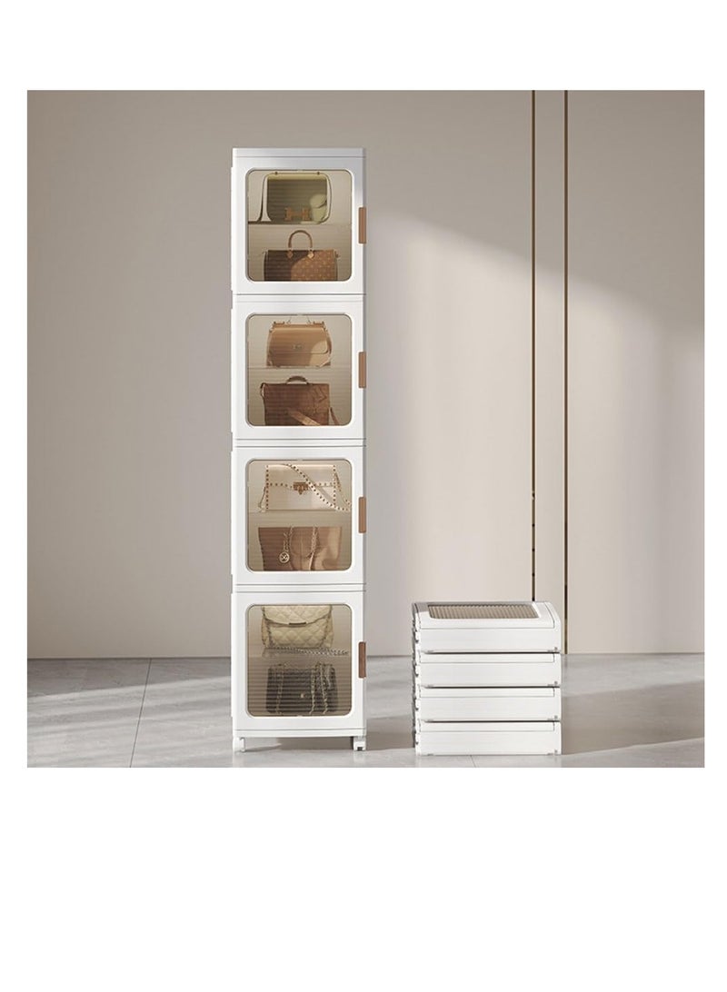 Foldable Storage Box,Plastic Stackable Storage Bin with Lid Door,Large Capacity Folding Storage Cabinet for Toys Clothes Shoes Organization,Collapsible Closet Wardrobe,Portable Cupboard with Wheel (C)  - Image 1