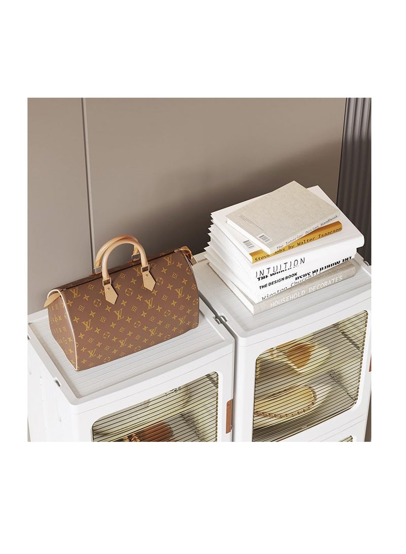 Foldable Storage Box,Plastic Stackable Storage Bin with Lid Door,Large Capacity Folding Storage Cabinet for Toys Clothes Shoes Organization,Collapsible Closet Wardrobe,Portable Cupboard with Wheel (C)  - Image 4