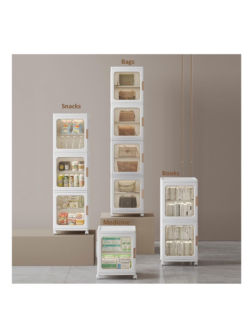Foldable Storage Box,Plastic Stackable Storage Bin with Lid Door,Large Capacity Folding Storage Cabinet for Toys Clothes Shoes Organization,Collapsible Closet Wardrobe,Portable Cupboard with Wheel (C)  - Image 5