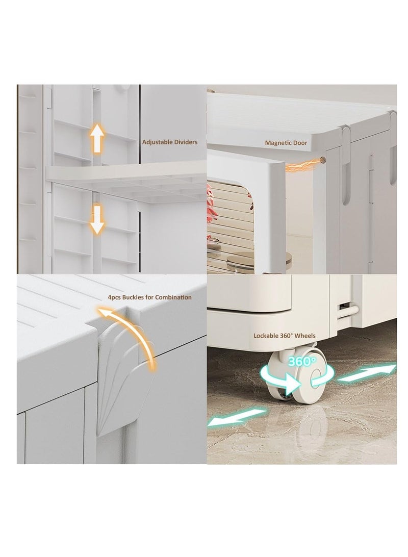 Foldable Storage Box,Plastic Stackable Storage Bin with Lid Door,Large Capacity Folding Storage Cabinet for Toys Clothes Shoes Organization,Collapsible Closet Wardrobe,Portable Cupboard with Wheel (C)  - Image 3