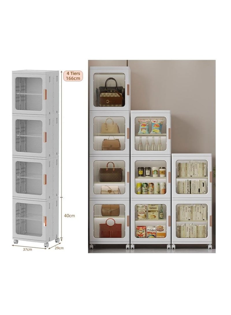 Foldable Storage Box,Plastic Stackable Storage Bin with Lid Door,Large Capacity Folding Storage Cabinet for Toys Clothes Shoes Organization,Collapsible Closet Wardrobe,Portable Cupboard with Wheel (C)  - Image 2