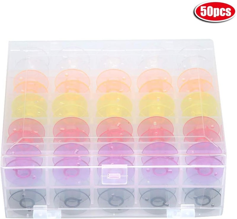 Yinhing 50PCS Double Deck Transparent Plastic Bobbins for Sewing Machine Colorful Sewing Thread Bobbins Set in Handy Storage Box - Image 4