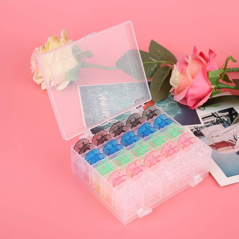 Yinhing 50PCS Double Deck Transparent Plastic Bobbins for Sewing Machine Colorful Sewing Thread Bobbins Set in Handy Storage Box - Image 1