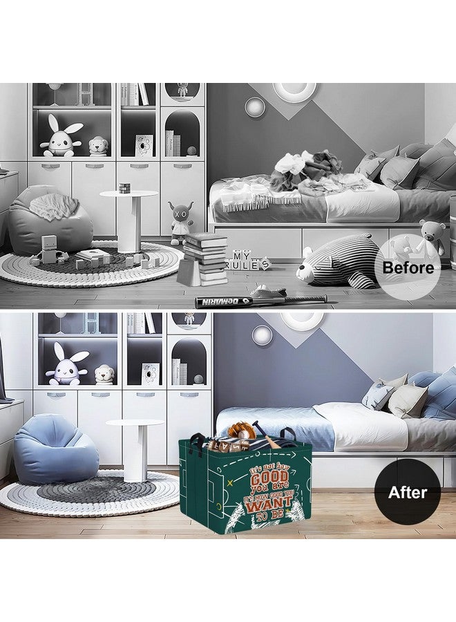 Clastyle Vintage Sport Ball Kid Storage Basket Baby Laundry Hamper Boy Gift Toy Box Collapsible Clothes Organizer Nursery Bin for Bedroom, Green Football, 40*30*30 cm - Image 2