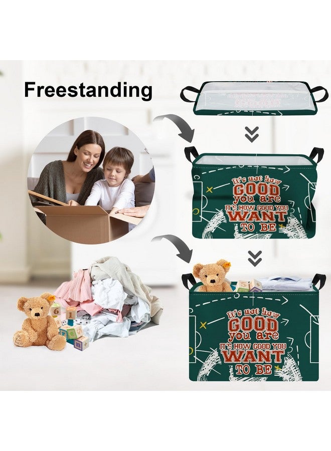 Clastyle Vintage Sport Ball Kid Storage Basket Baby Laundry Hamper Boy Gift Toy Box Collapsible Clothes Organizer Nursery Bin for Bedroom, Green Football, 40*30*30 cm - Image 3