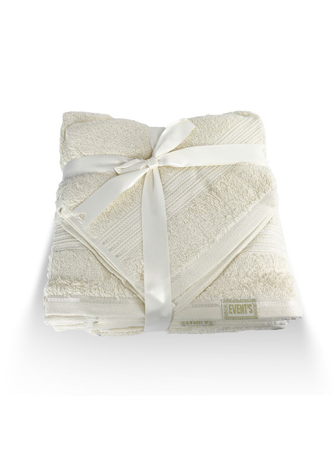 White Rose 6 Pcs Events Dyed Towel Set 550 GSM 100% Cotton Terry Viscose Border 1xBath Towel 75x145cm 1xHand Towel 50x90cm 2xBaby Towel 30x50cm & 2xFace Towel 33x33cm Cream Color  - Image 1