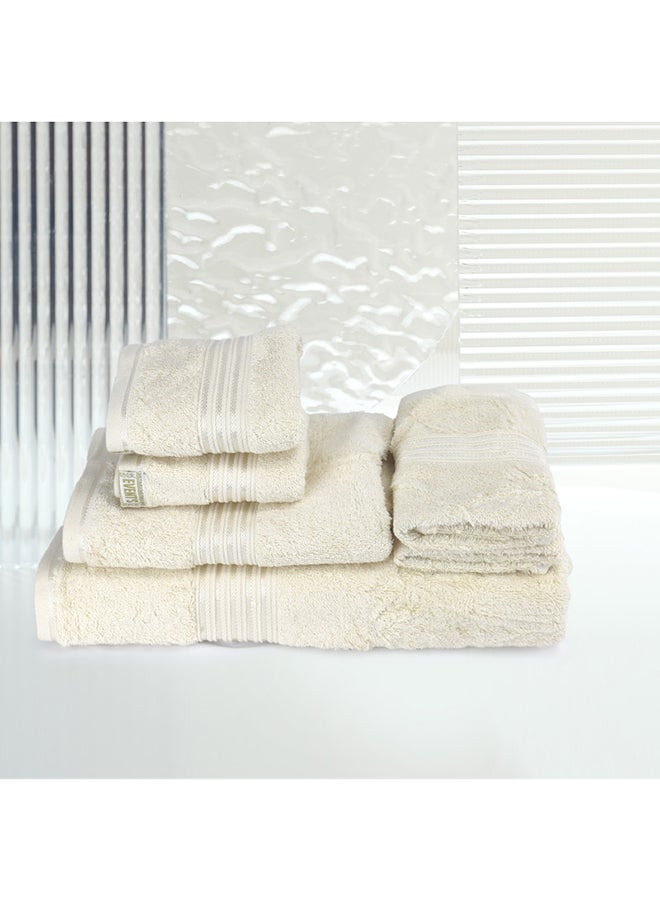 White Rose 6 Pcs Events Dyed Towel Set 550 GSM 100% Cotton Terry Viscose Border 1xBath Towel 75x145cm 1xHand Towel 50x90cm 2xBaby Towel 30x50cm & 2xFace Towel 33x33cm Cream Color  - Image 4