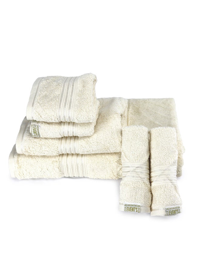 White Rose 6 Pcs Events Dyed Towel Set 550 GSM 100% Cotton Terry Viscose Border 1xBath Towel 75x145cm 1xHand Towel 50x90cm 2xBaby Towel 30x50cm & 2xFace Towel 33x33cm Cream Color  - Image 5