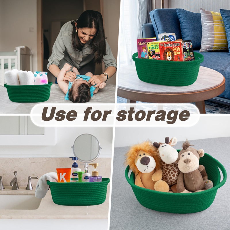 Pro Goleem Small Woven Basket with Gift Bags and Ribbons Durable Baskets for Gifts Empty Small Rope Basket for Storage 12"X 8" X 5" Baby Toy Baskets with Handles, Green - Image 5
