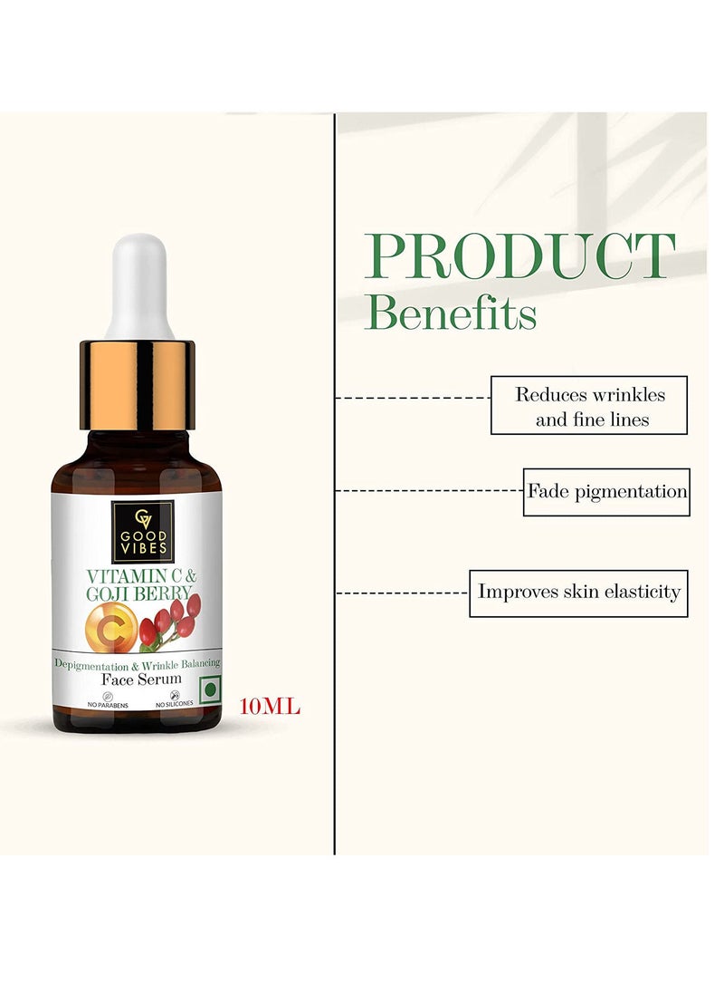 Good Vibes Good Vibes Vitamin C & Goji Berry Depigmentation & Wrinkle Balancing Face Serum, 10 ml Light Weight Formula With Anti Ageing Properties For All Skin Types, No Parabens, No Animal Testing  - Image 2