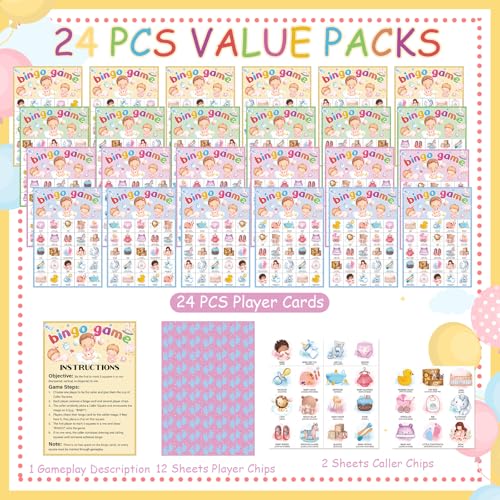 TAKEALOOKO Baby Shower Bingo Game Bilingual English Spanish Bingo Cards for 24 Players Gender Reveal Party Games for Baby Shower Activities Family Party Favors Supply - Image 5