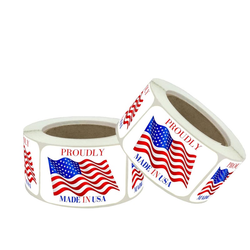 Safety Supply Mart Made in USA Labels 3 X 2 Inches American Flag Stickers Glossy Paper 500 PCS Vinyl Decal United States Flag Sticker for Product Labeling