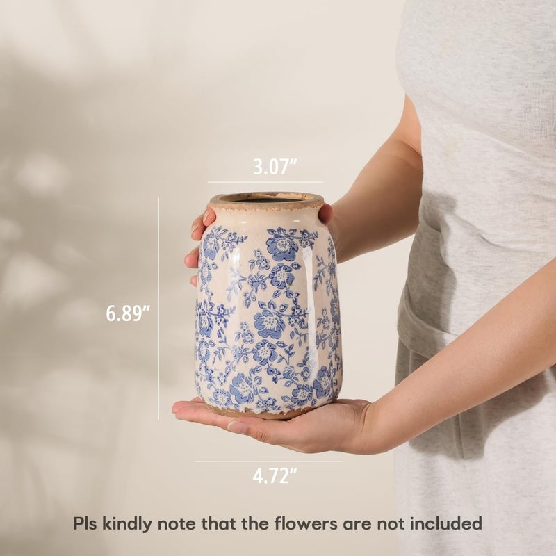 Ronasip Vintage Blue and White Chinoiserie Ceramic Vase, 6.9â€ Hand-Painted Peony Floral Design, Antique Style Vases for Home Decor, Centerpieces, Living Room, Balcony (Blue and White) - Image 4