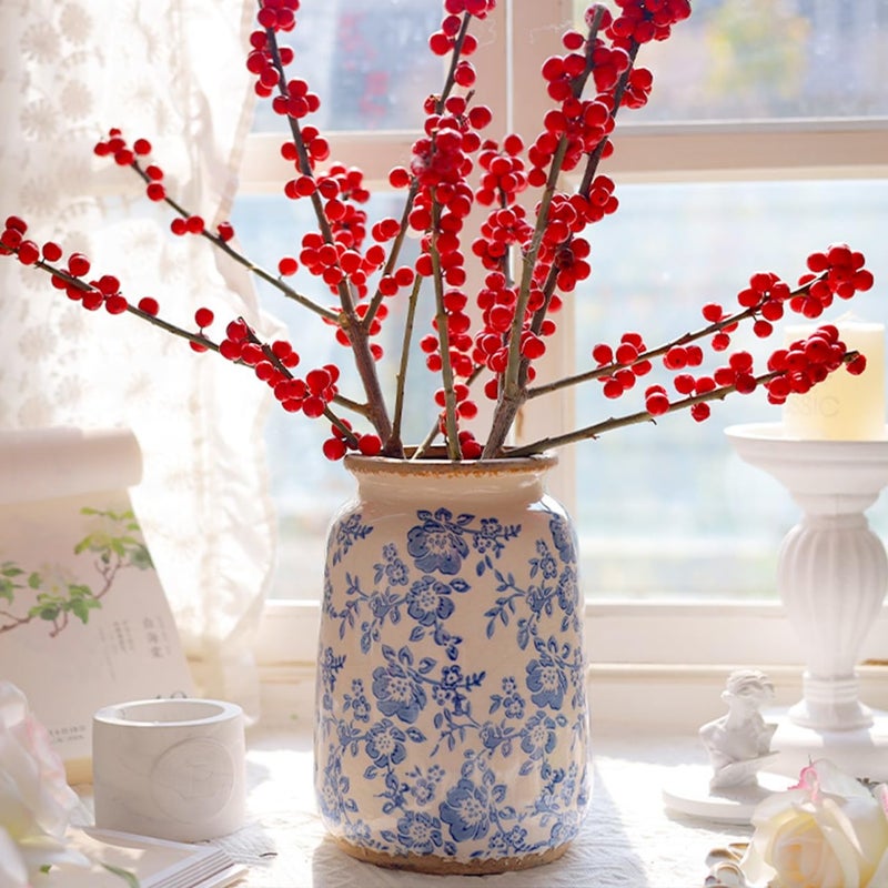 Ronasip Vintage Blue and White Chinoiserie Ceramic Vase, 6.9â€ Hand-Painted Peony Floral Design, Antique Style Vases for Home Decor, Centerpieces, Living Room, Balcony (Blue and White) - Image 5