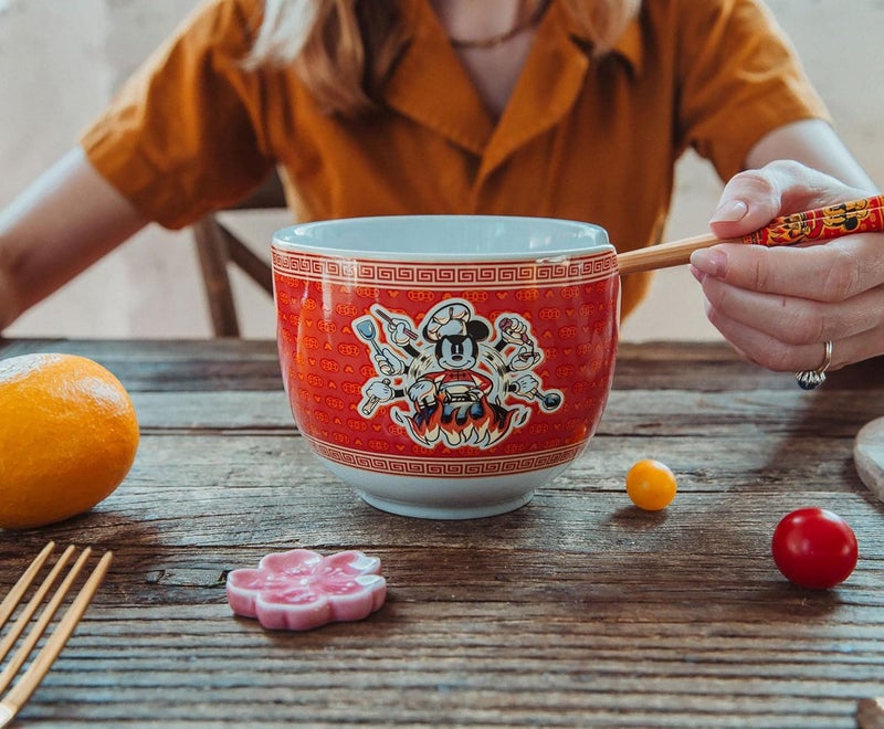 Silver Buffalo Disney Mickey Mouse Wild Wok Ceramic Dinnerware Set  Includes 20Ounce Ramen Noodle Bowl and Wooden Chopsticks - Image 4