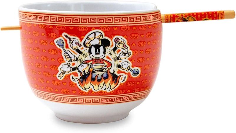 Silver Buffalo Disney Mickey Mouse Wild Wok Ceramic Dinnerware Set  Includes 20Ounce Ramen Noodle Bowl and Wooden Chopsticks - Image 2
