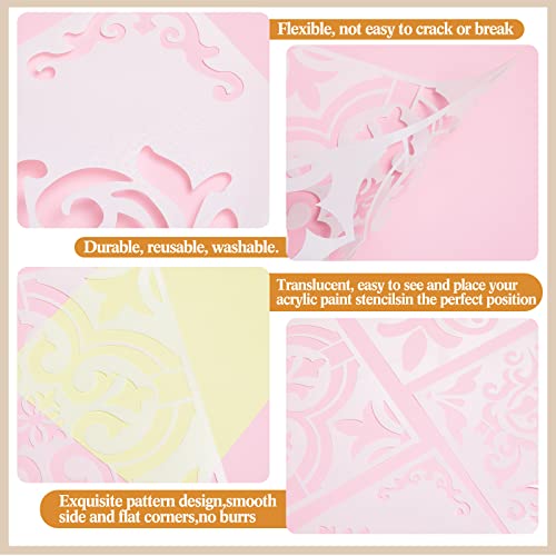 Zonon 4 Pieces Reusable Tile Stencil Floor 12 x 12 Inches Wall Templates Tile Pattern Stencil Drawing Templates for DIY Scrapbooks Wall Floor Fabric Decors(Flower Style) - Image 3