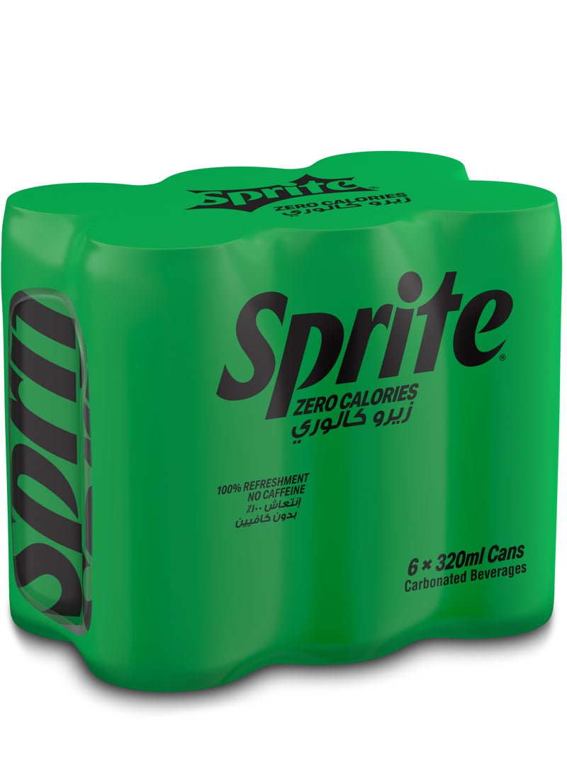 Sprite Zero Calories Lemon Lime Flavored Carbonated Soft Drink Cans 6 x 320ml  - Image 1