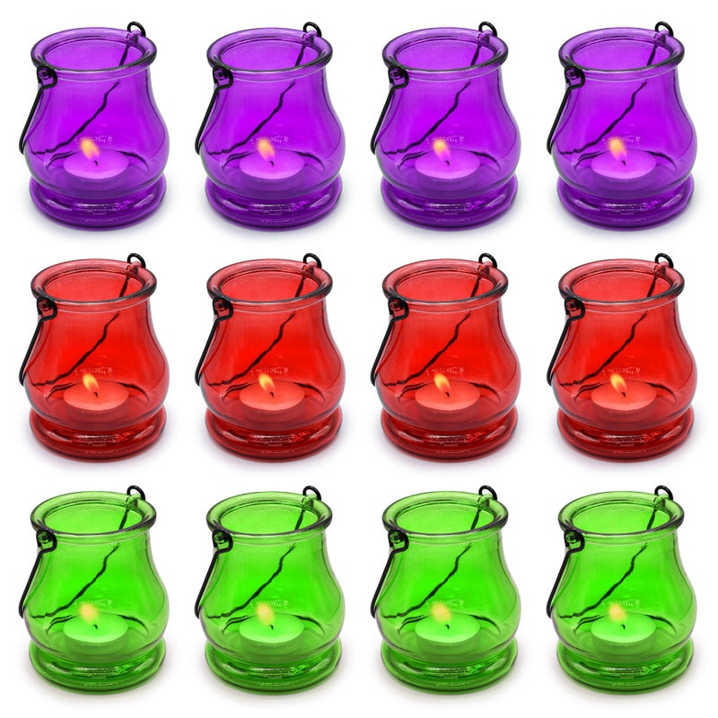volila Hanging Tealight Holders  12 Pack Coloured Candle Holders Glass Perfect for Indoor and Outdoor Ambiance  Aesthetic Glass Tea Light Candle Holders for Stylish Hanging Decorations