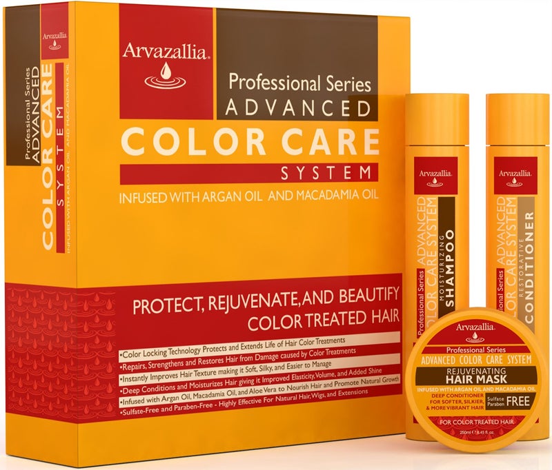 Arvazallia Advanced Color Care Sulfate Free Shampoo and Conditioner Set for Color Treated Hair with Argan Oil and Macadamia Oil By Arvazallia  Shampoo Conditioner and Deep Conditioner Hair Mask