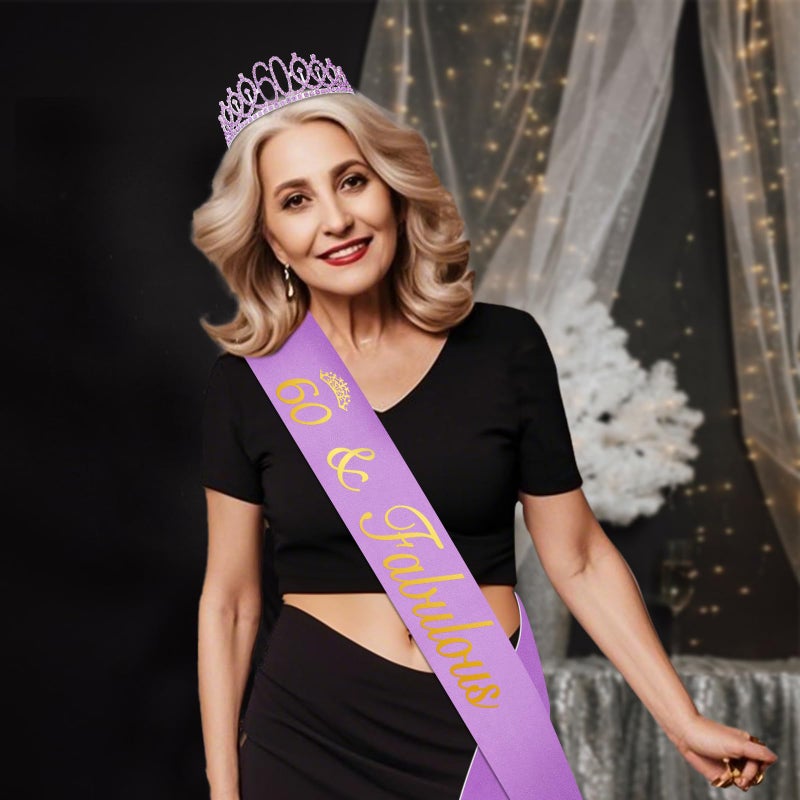 YeohJoy 60th Birthday Decorations for Women Purple with 60th Birthday Sash and Crown, Cake Topper and Candles, Number Balloons, 60 Year Old Gifts for Women - Image 5