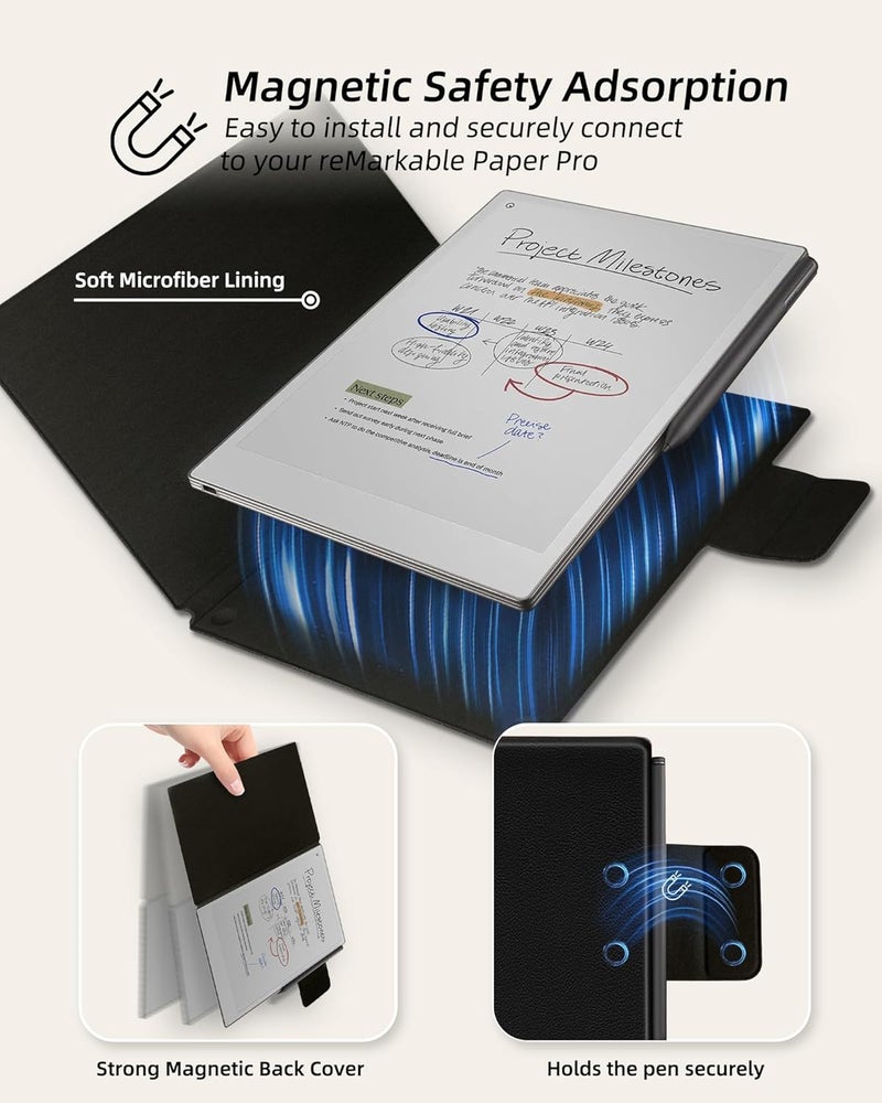 WALNEW Case for Remarkable Paper Pro, Slim, Lightweight Protective Case with Pen Holder, Auto Sleep/Wake Book Cover for Remarkable Paper Pro 11.8 Inch (2024 Released) (Black) - Image 3