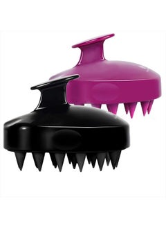Heeta Hair Scalp Massager Shampoo Brush 2 Pack, Soft Silicone Bristles to Remove Dandruff, Waterproof Hair Scrubber for Both Wet Dry Hair, Suitable for Men & Women (Black & Purple)  - Image 1