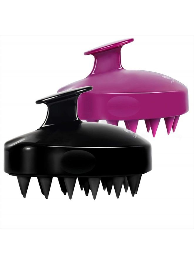 Heeta Hair Scalp Massager Shampoo Brush 2 Pack, Soft Silicone Bristles to Remove Dandruff, Waterproof Hair Scrubber for Both Wet Dry Hair, Suitable for Men & Women (Black & Purple) - Image 1