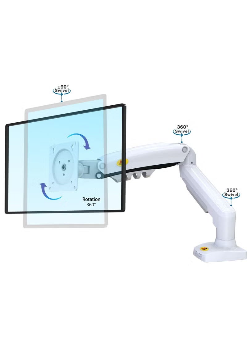 NB NORTH BAYOU F80 Monitor Desk Mount Stand, Full Motion Swivel Monitor Arm with Gas Spring for 17''-32'' Monitors (Within 2kg to 9kg), Computer Monitor Stand (White) - Image 2