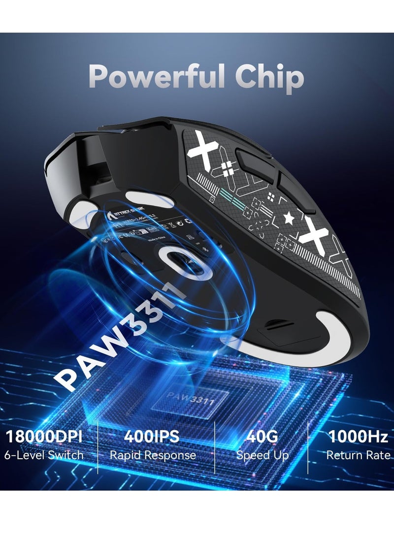 Attack Shark R1 59g Superlight Mouse with Ribbon, Wireless/Wired BT/2.4G Gaming Mouse, 6 DPI Adjustable up to 18000, 65 Hour Battery - Image 3