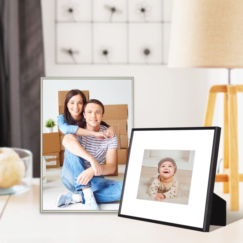 Fkvat 8x12 Picture Frame  Black Modern Thin Aluminum Metal Photo Frame with HD Glass  Fits 6x8 with Mat or 8 x 12 without Mat  for Tabletop and Wall Mounting  1 Pack - Image 4