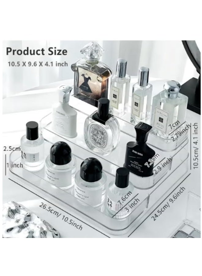 Arabest Clear Acrylic Showcase Display Risers, Perfume Cosmetics Organizer, Three-Tiered Shelf, Lotion Skincare Stand, Spice Holder,Sturdy Clear Rack For Kitchen Bathroom Countertop Cabinet Storage（2Pcs） - Image 4