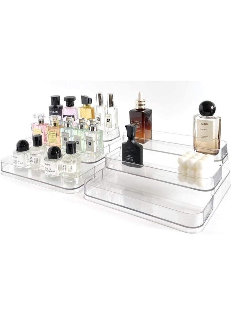 Arabest Clear Acrylic Showcase Display Risers, Perfume Cosmetics Organizer, Three-Tiered Shelf, Lotion Skincare Stand, Spice Holder,Sturdy Clear Rack For Kitchen Bathroom Countertop Cabinet Storage（2Pcs） - Image 1