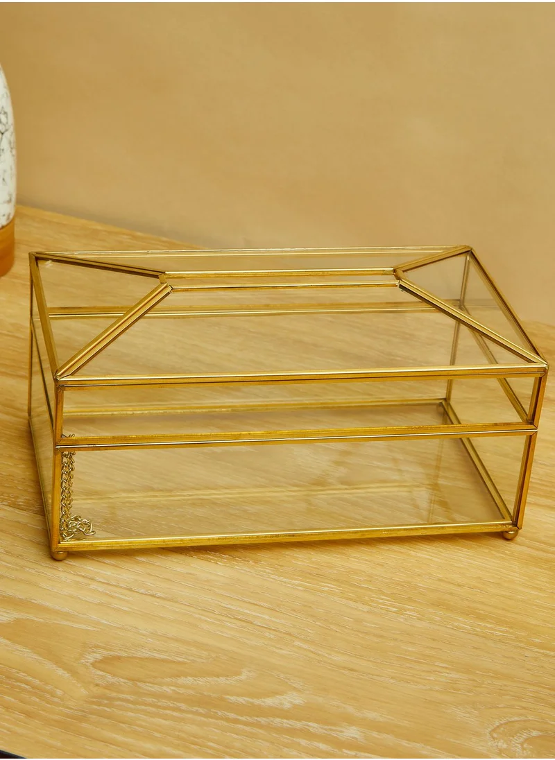 Aish Glass Tissue Box With Gold Rim Detail