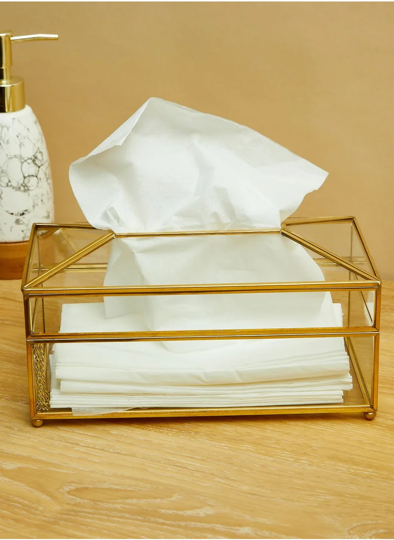 Aish Glass Tissue Box With Gold Rim Detail