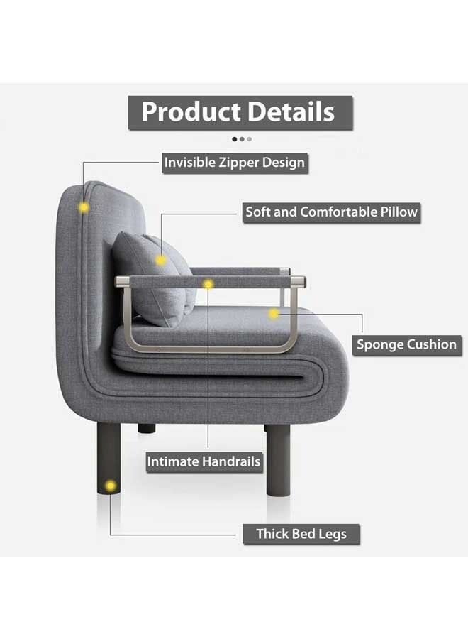 Reelyo Folding Sofa Bed, Convertible Sleeper Chair with Pillow, Comfy Floor Sofa, Upholstered High Back Adjustable Lounge Chair With Padded Foldable Mattress with Back Support, Portable Fold Out Chair Bed Lounge With Armrests Storage Bag Modern Lounger Accent Sofa Home Leisure Adjustable For Nursery, Living Room And Bedroom 300LBS Capacity GREY - Image 3