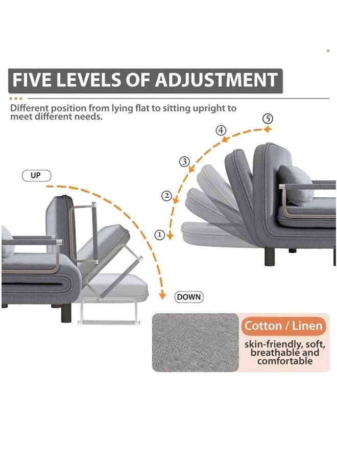 Reelyo Folding Sofa Bed, Convertible Sleeper Chair with Pillow, Comfy Floor Sofa, Upholstered High Back Adjustable Lounge Chair With Padded Foldable Mattress with Back Support, Portable Fold Out Chair Bed Lounge With Armrests Storage Bag Modern Lounger Accent Sofa Home Leisure Adjustable For Nursery, Living Room And Bedroom 300LBS Capacity GREY - Image 4