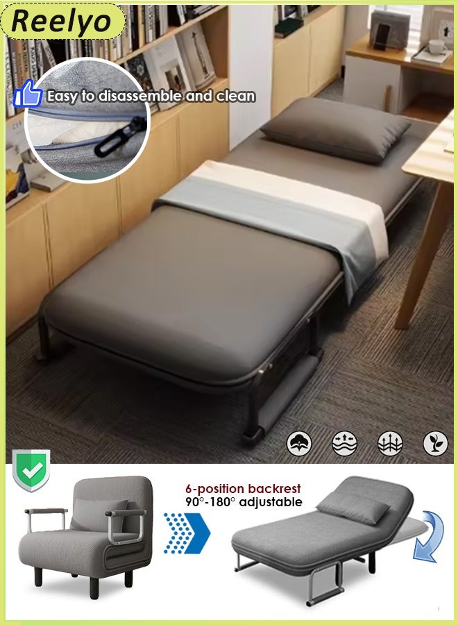 Reelyo Folding Sofa Bed, Convertible Sleeper Chair with Pillow Upholstered High Back Adjustable Lounge Chair With Padded Foldable Mattress with Back Support, Portable Fold Out Chair Bed Comfy Floor Sofa Lounge With Armrests Storage Bag Modern Lounger Accent Sofa Home Leisure Adjustable For Nursery, Living Room And Bedroom 300LBS Capacity GREY - Image 1