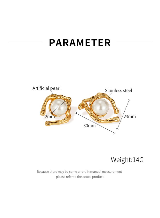 Personalized Fashion Retro Earrings Stainless Steel Geometric Temperament Versatile Light Luxury Style Pearl Earrings For Women - Image 2